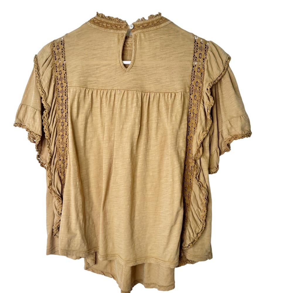 Free People Le Femme Peasant Ruffle Top Small Tan - Picture 6 of 6